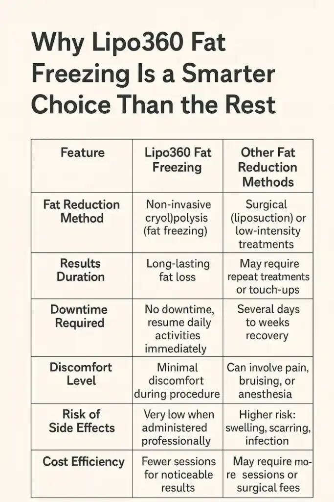 Is it possible to permanently freeze fat cells? 2 Table showing benefits of fat freezing to remove fat cells Brighton from Lipo 360