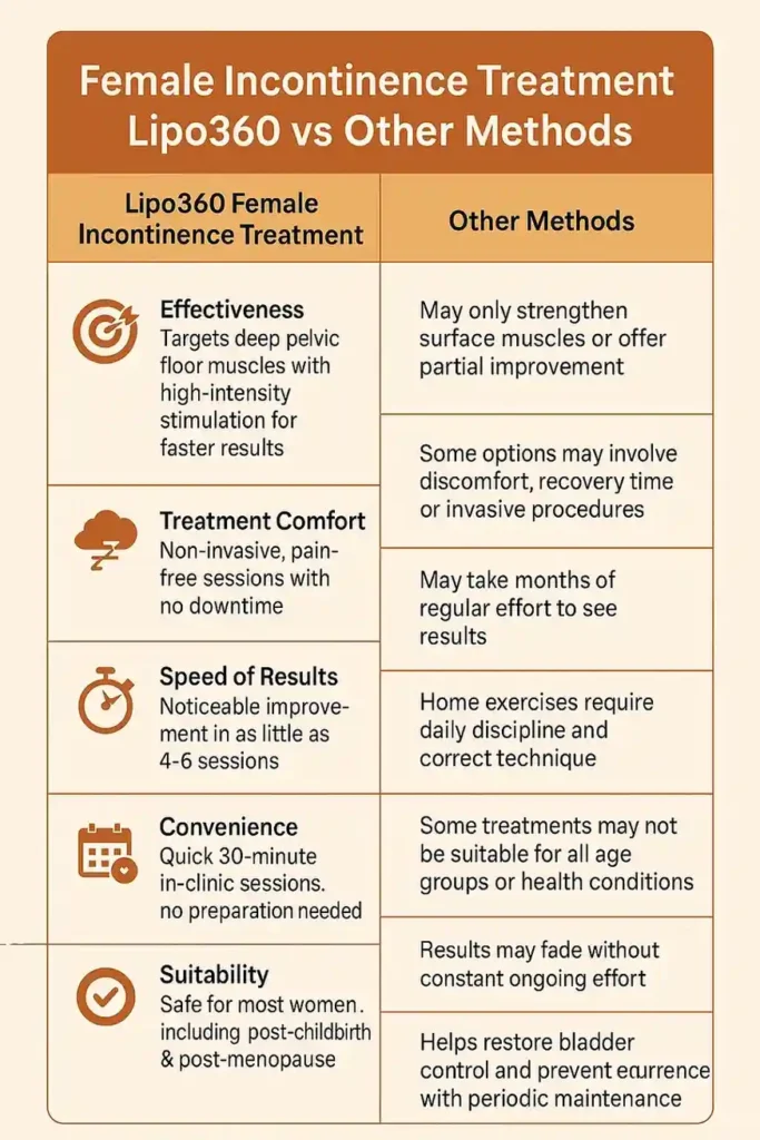 Comprehensive Guide To Female Incontinence Treatment Options 1 Table showing benefits of incontinence treatment Brighton