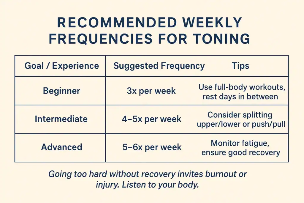 Achieving the Perfect Tone: How Often Should You Exercise for Results? 2 Graphic to show how often you should do exercise to help with toning Brighton